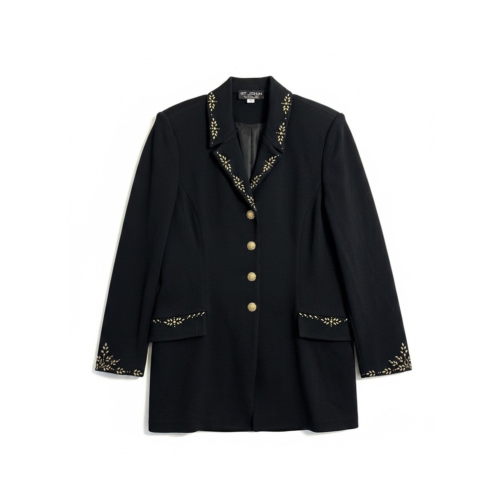 St. John Evening Blazer Womens 12 Black Gold Crystal Santana Knit Jacket